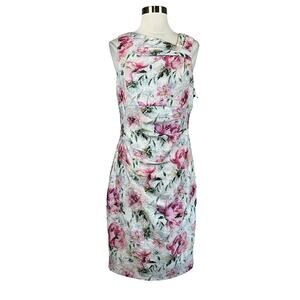 Adrianna Papell Women's Cocktail Dress Size 8 White Metallic Floral Midi Sheath
